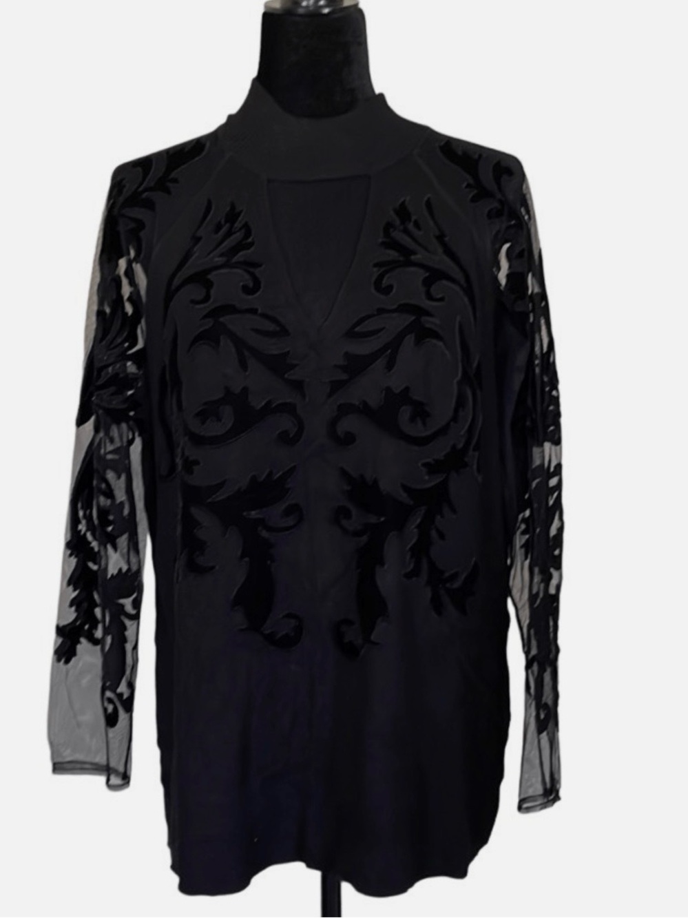 I.N.C. Sheer Flocked Illusion Mock Neck Top